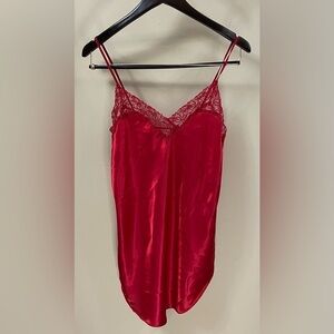 VINTAGE Victoria’s Secret Gold Label Nighty Red Satin with Lace Size Small